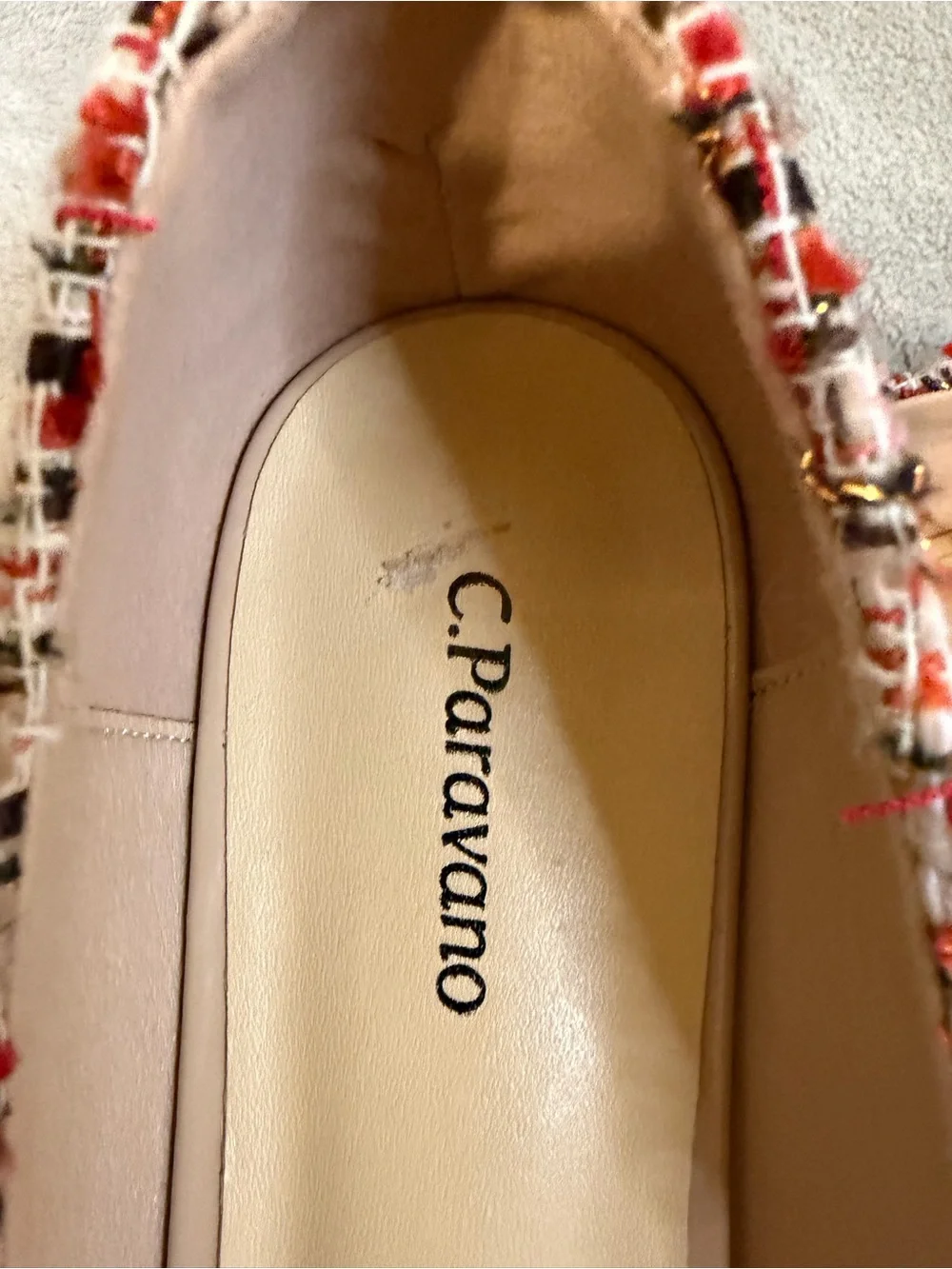 C. Paravano Women's Tweed Ballet Flats Pointed-toe Orange Size US 10/EU 40.5